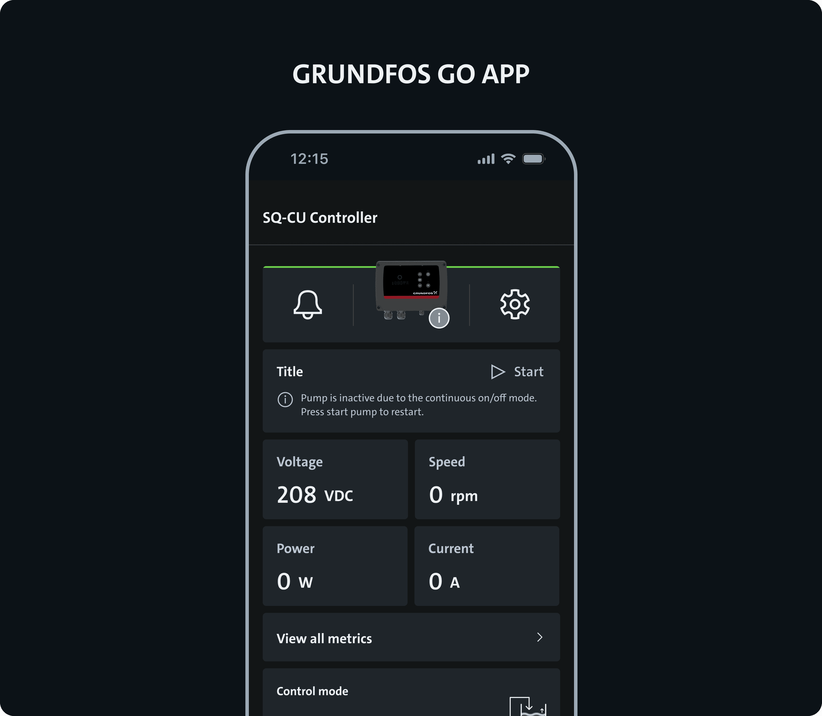 Grundfos GO App — mobile interface for the SQ-CU Controller
